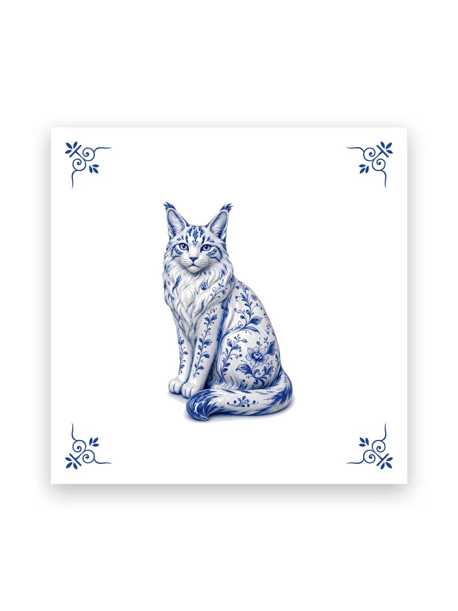 Delfts blauw tegeltje — Maine coon