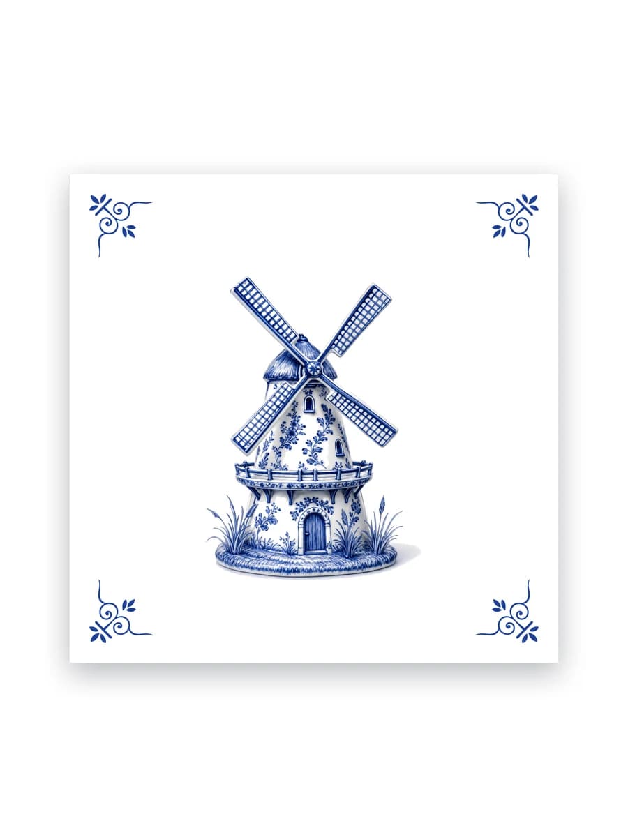 Delfts blauw tegeltje — Molen