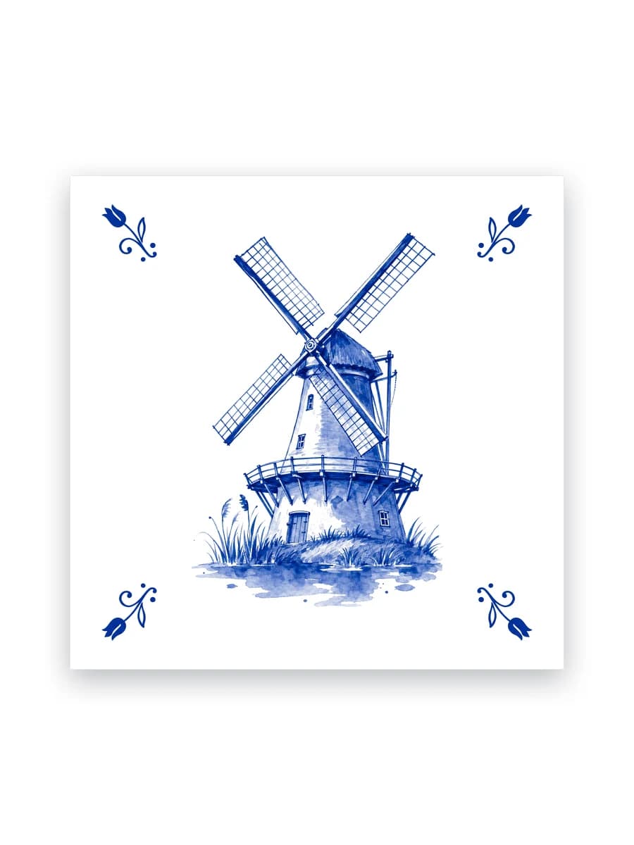 Delfts blauw tegeltje — Molen