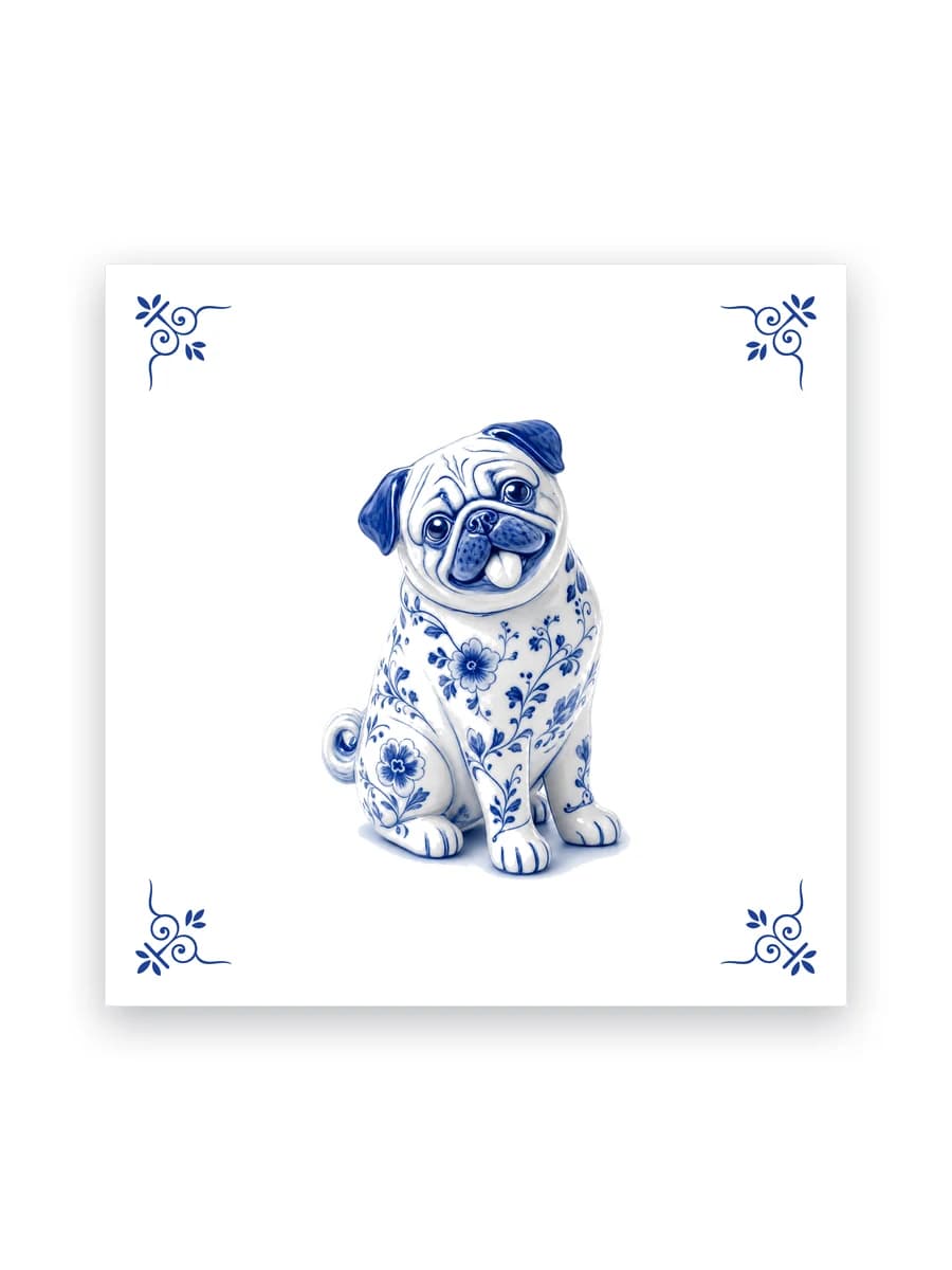 Delfts blauw tegeltje — Mopshond