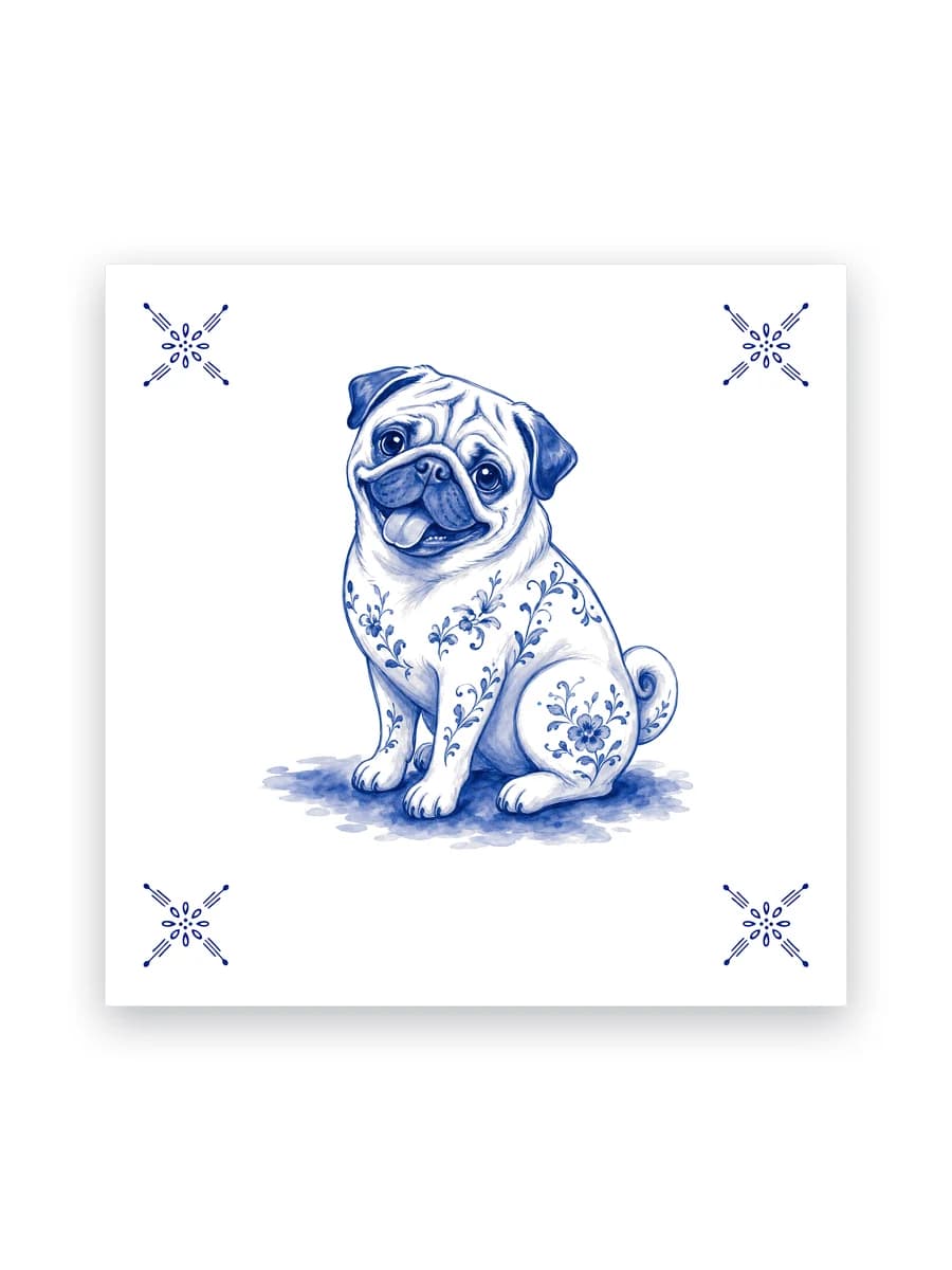 Delfts blauw tegeltje — Mopshond