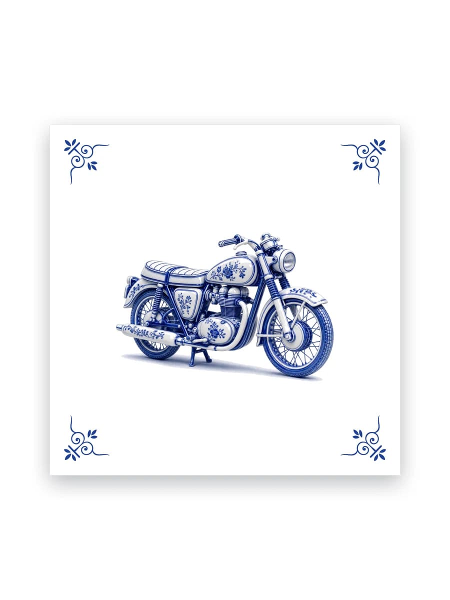 Delfts blauw tegeltje — Klassieke motor