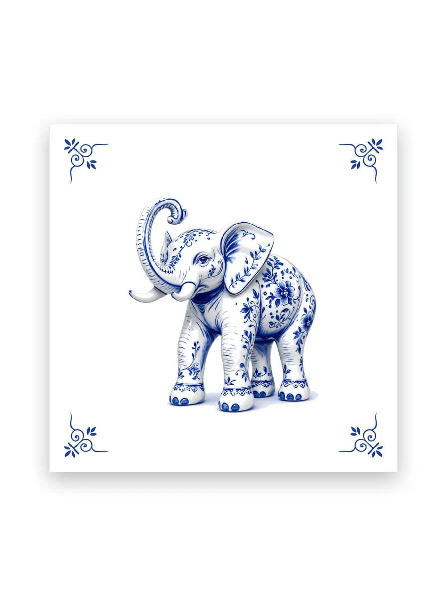 Delfts blauw tegeltje — Olifant