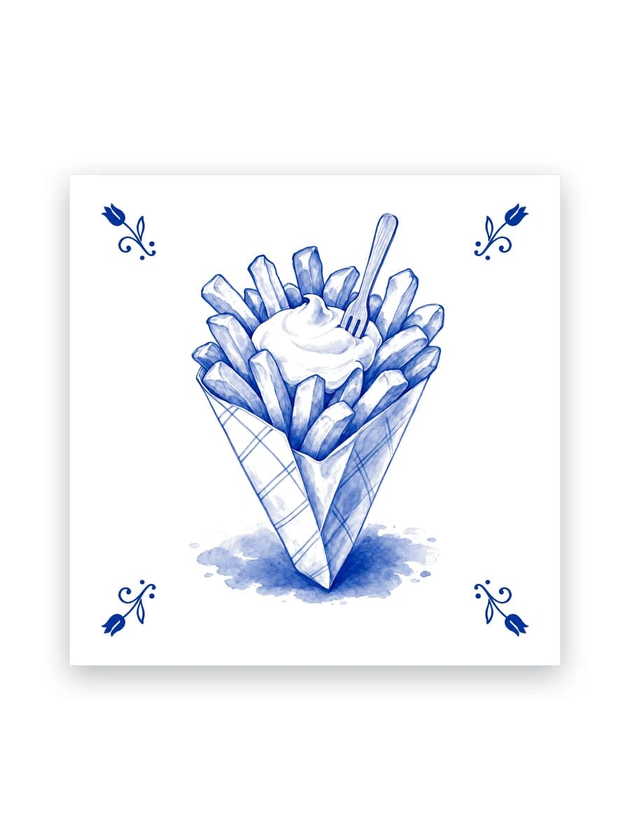 Delfts blauw tegeltje — Patatje met
