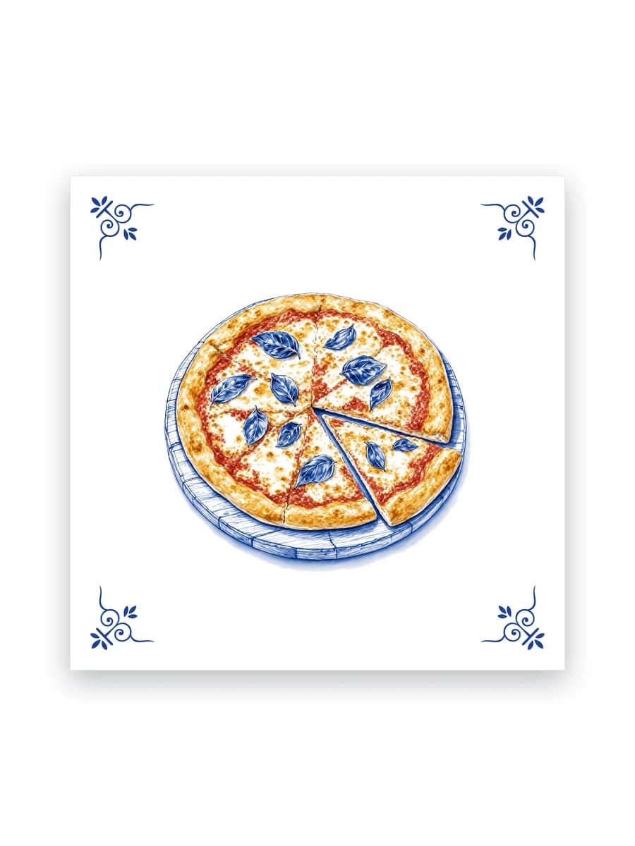 Delfts blauw tegeltje — Pizza