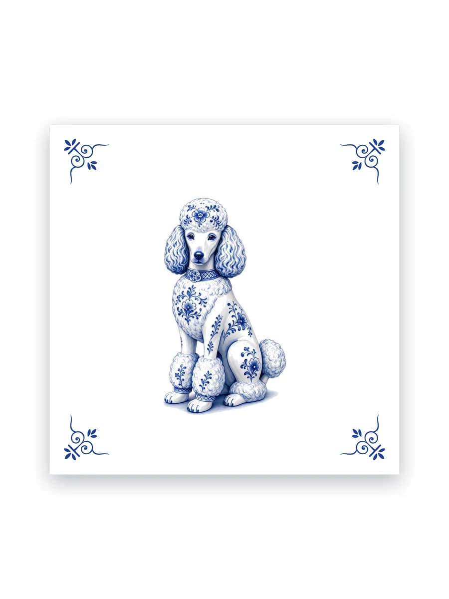 Delfts blauw tegeltje — Poedel