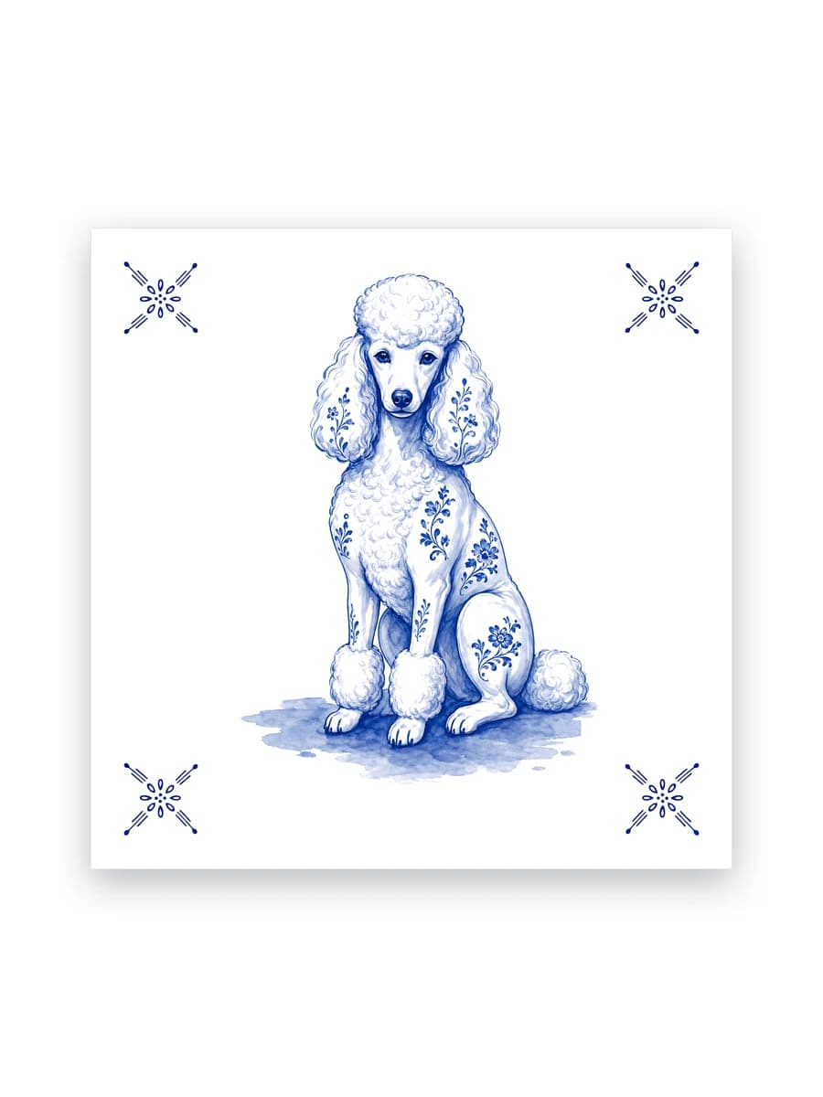 Delfts blauw tegeltje — Poedel