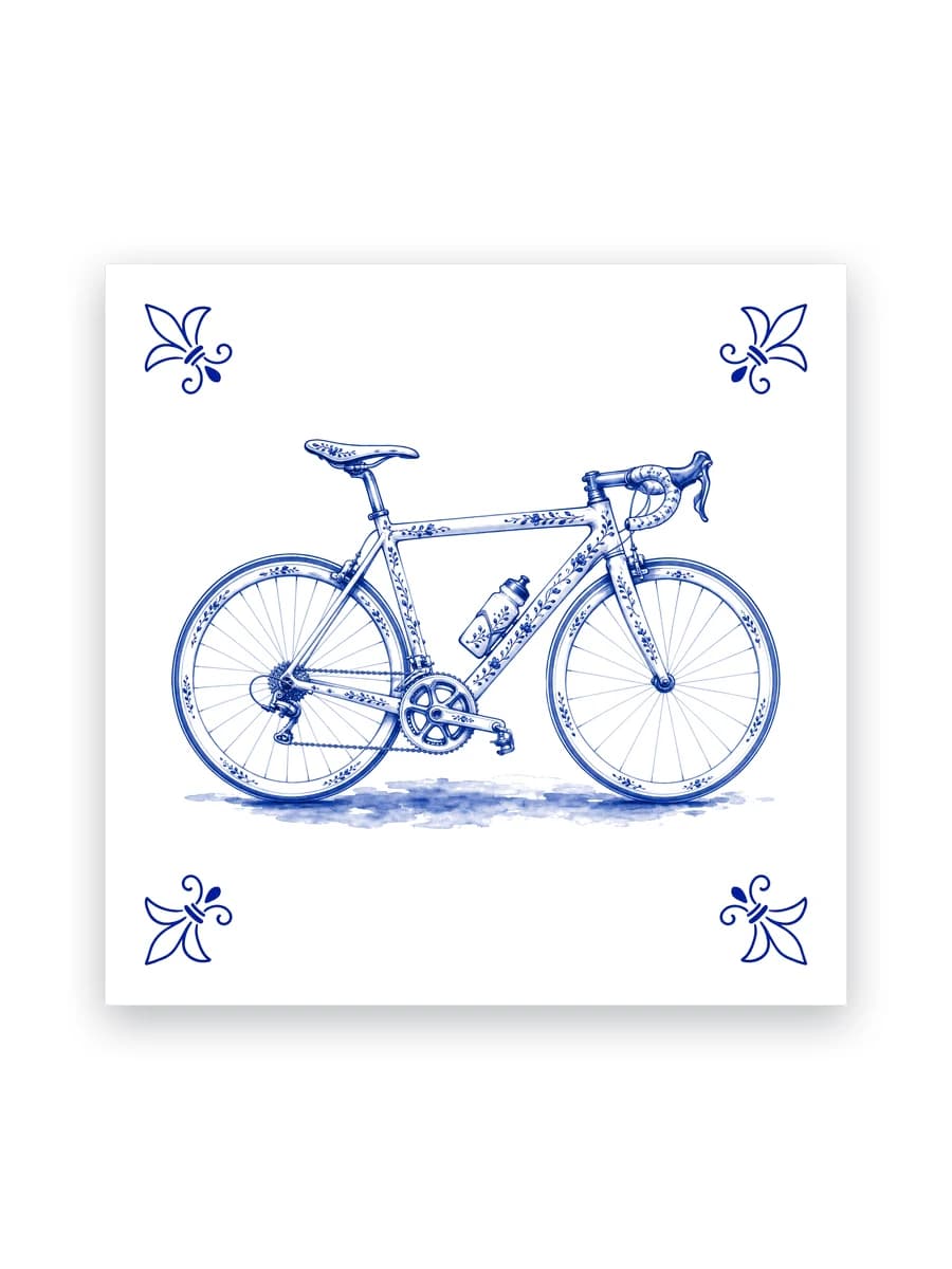 Delfts blauw tegeltje — Racefiets