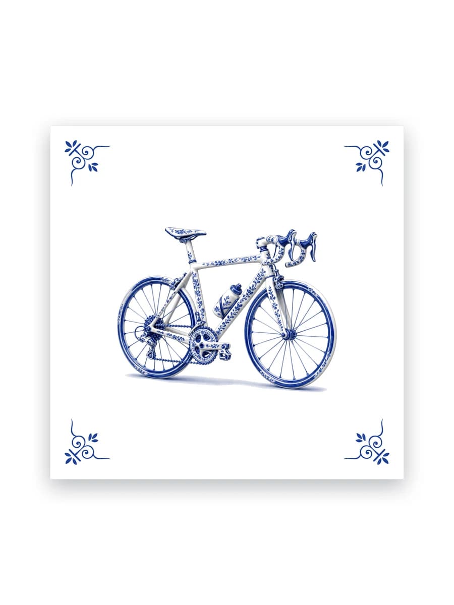 Delfts blauw tegeltje — Racefiets
