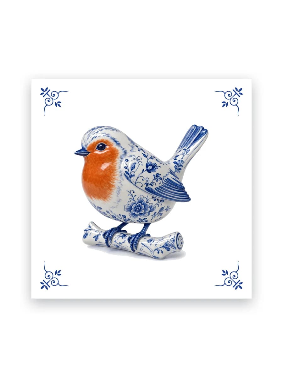 Delfts blauw tegeltje — Roodborstje