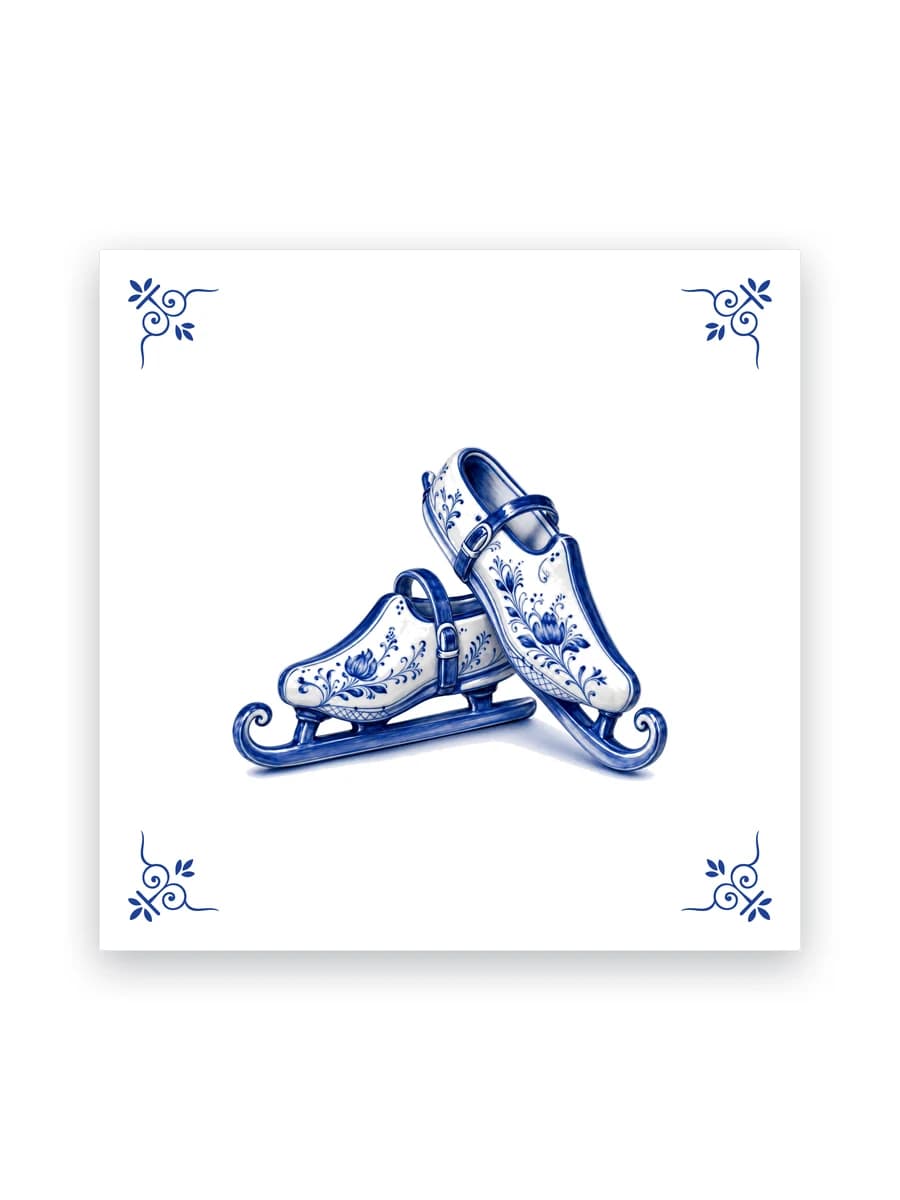 Delfts blauw tegeltje — Schaatsen
