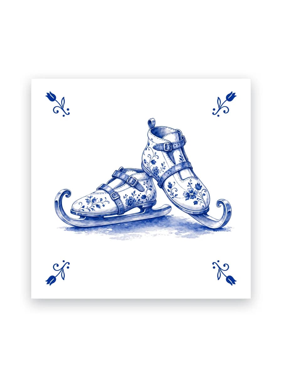 Delfts blauw tegeltje — Schaatsen