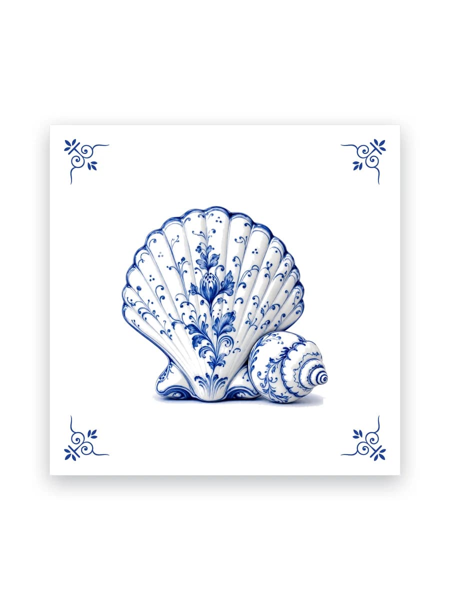 Delfts blauw tegeltje — Schelp