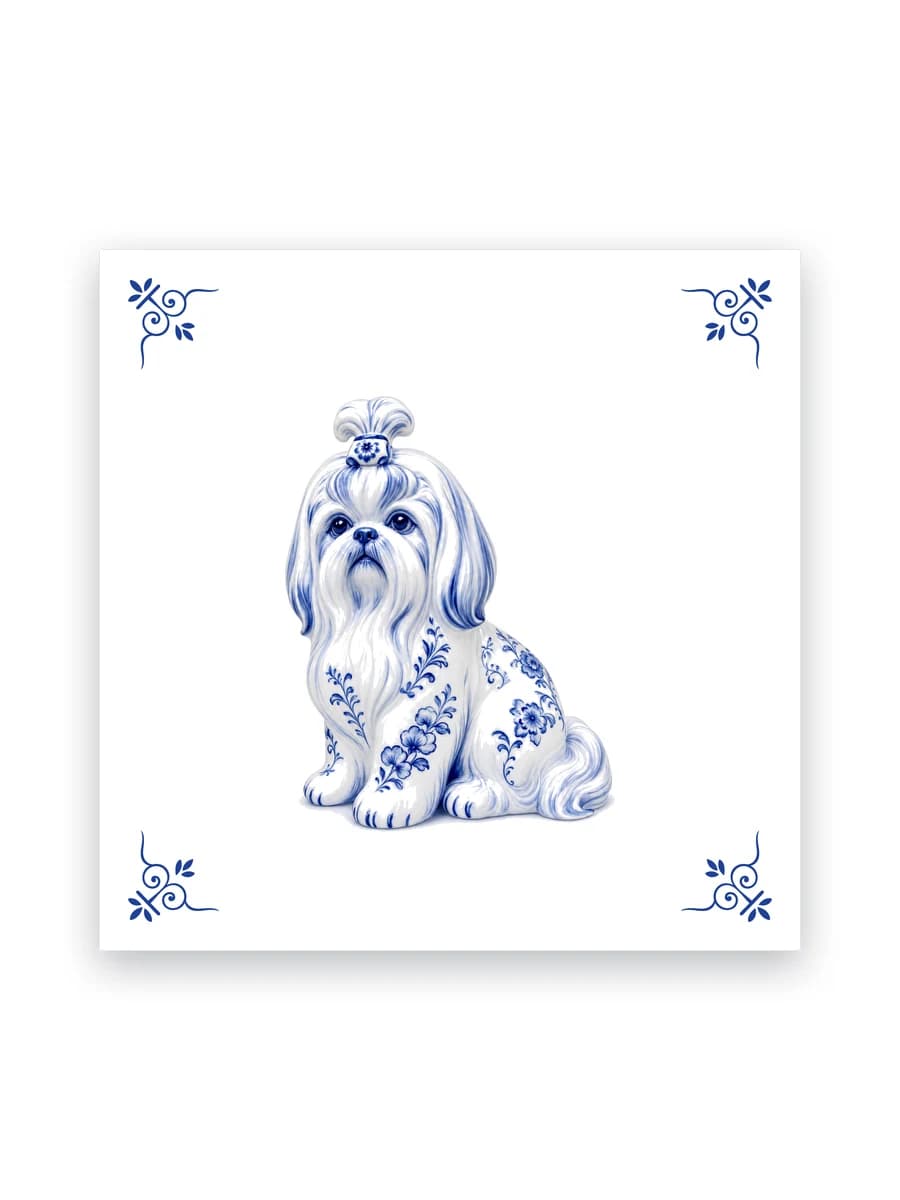 Delfts blauw tegeltje — Shih tzu