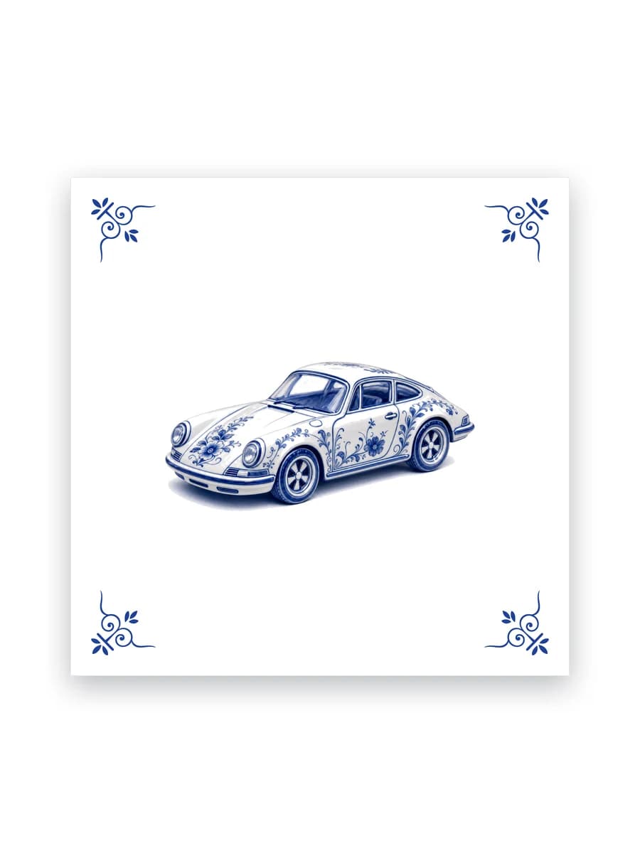 Delfts blauw tegeltje — Klassieke sportwagen