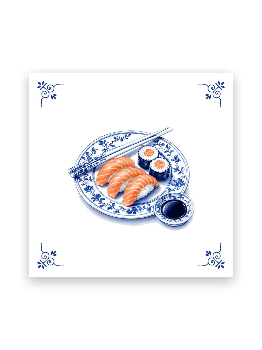 Delfts blauw tegeltje — Sushi
