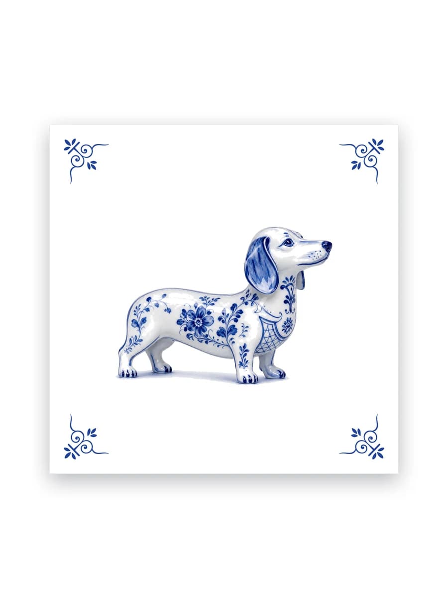 Delfts blauw tegeltje — Teckel