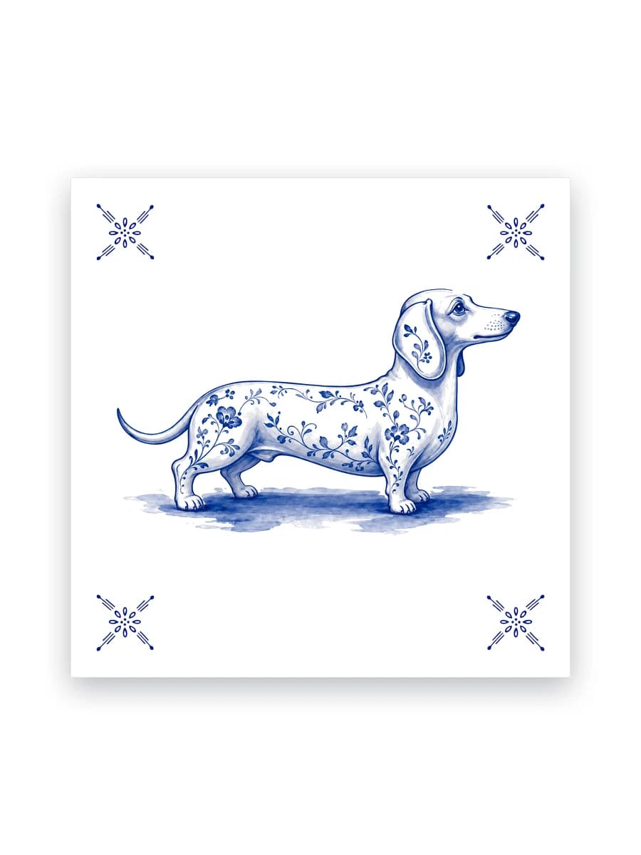 Delfts blauw tegeltje — Teckel