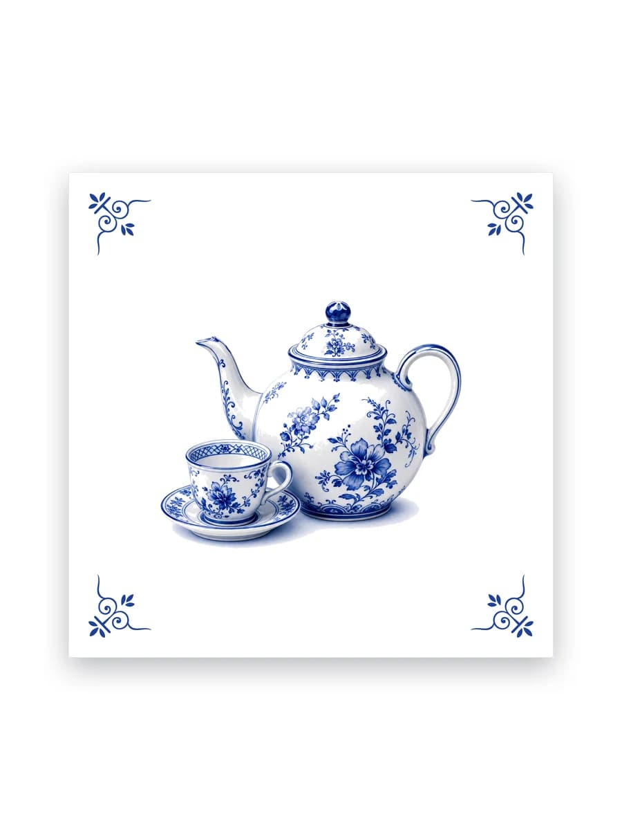 Delfts blauw tegeltje — Theepot