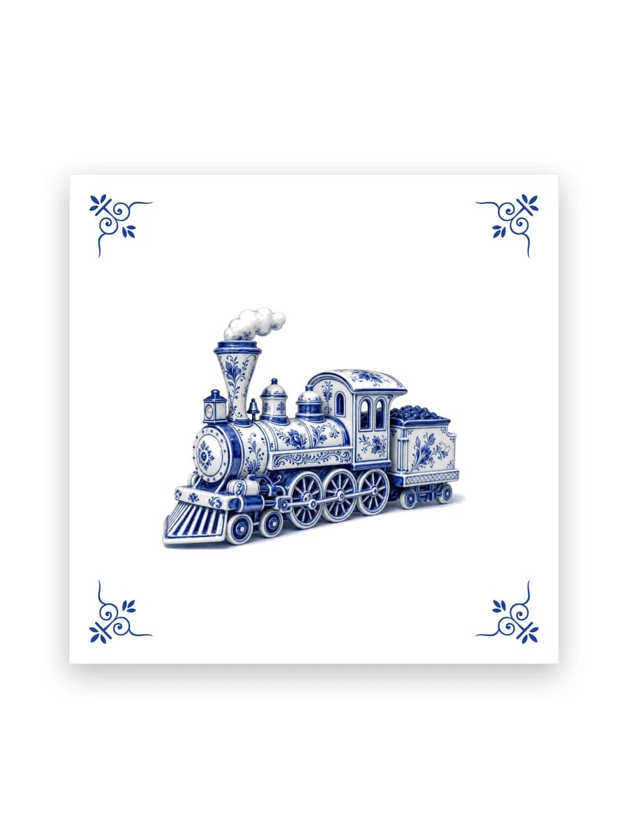 Delfts blauw tegeltje — Stoomtrein