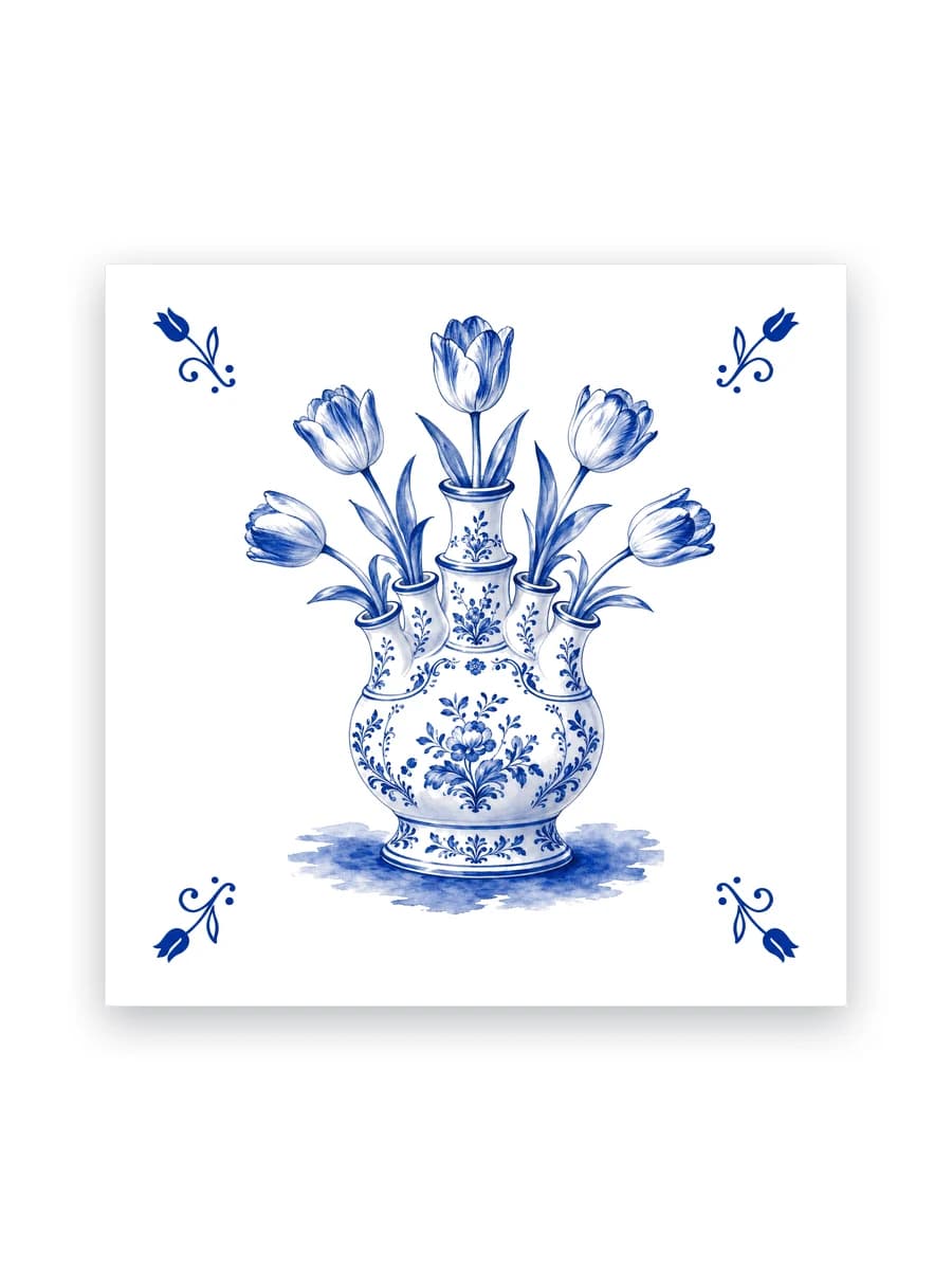 Delfts blauw tegeltje — Tulpenvaas