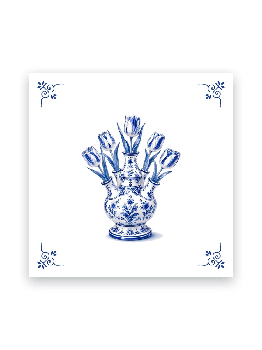 Delfts blauw tegeltje — Tulpenvaas