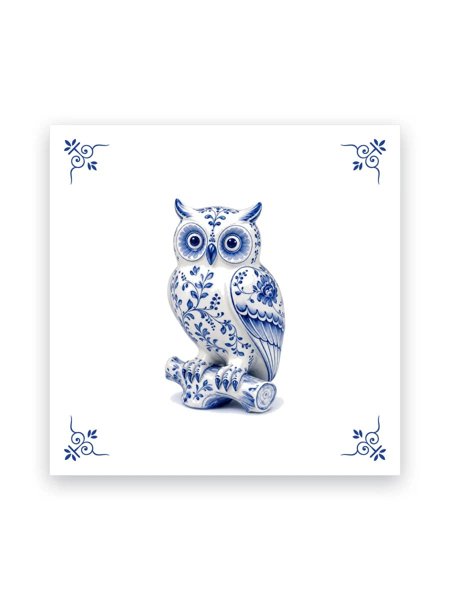 Delfts blauw tegeltje — Uil