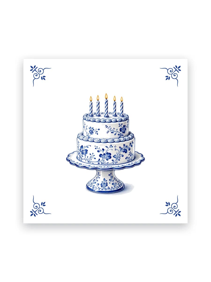 Delfts blauw tegeltje — Verjaardagstaart