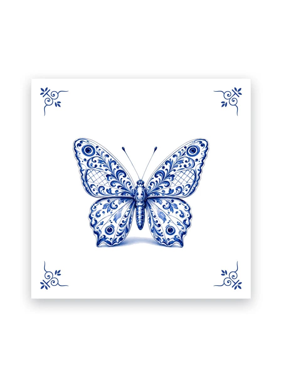 Delfts blauw tegeltje — Vlinder