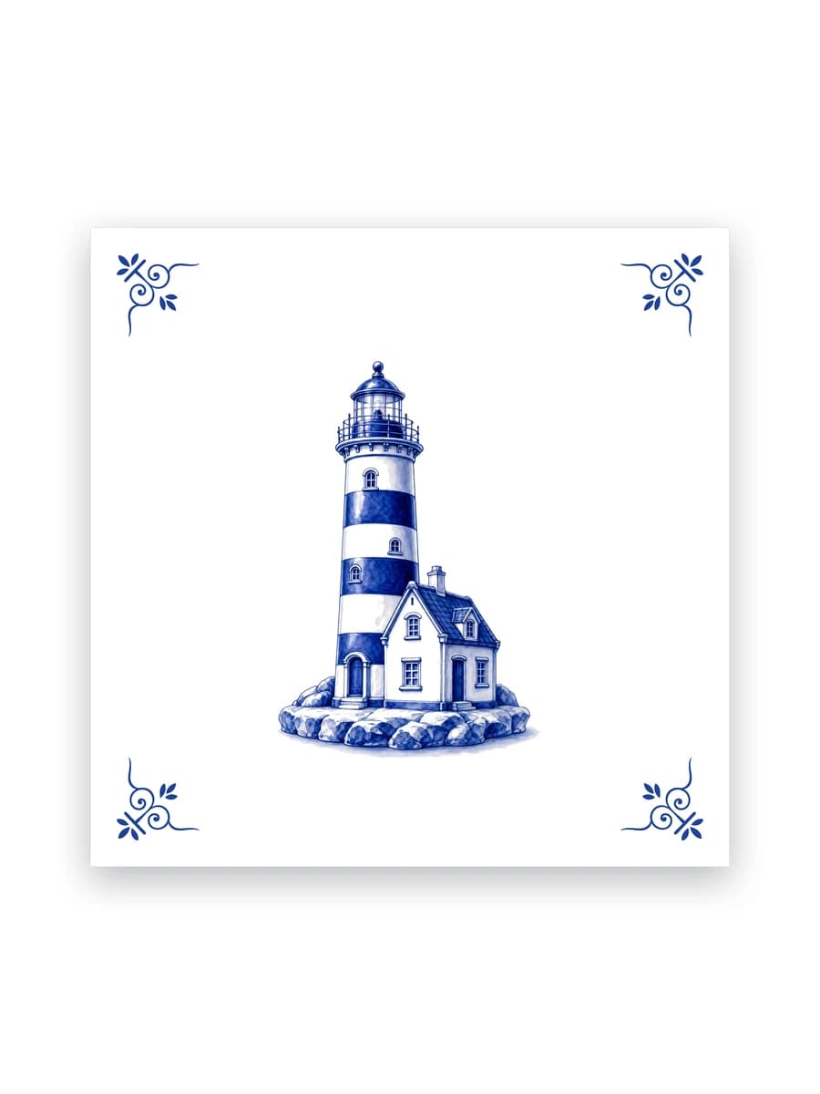 Delfts blauw tegeltje — Vuurtoren
