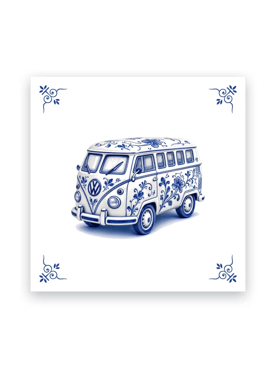 Delfts blauw tegeltje — VW-busje