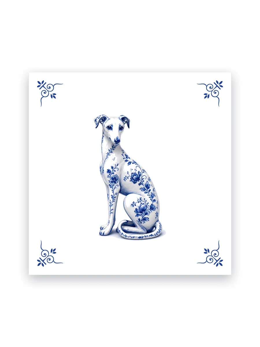 Delfts blauw tegeltje — Whippet