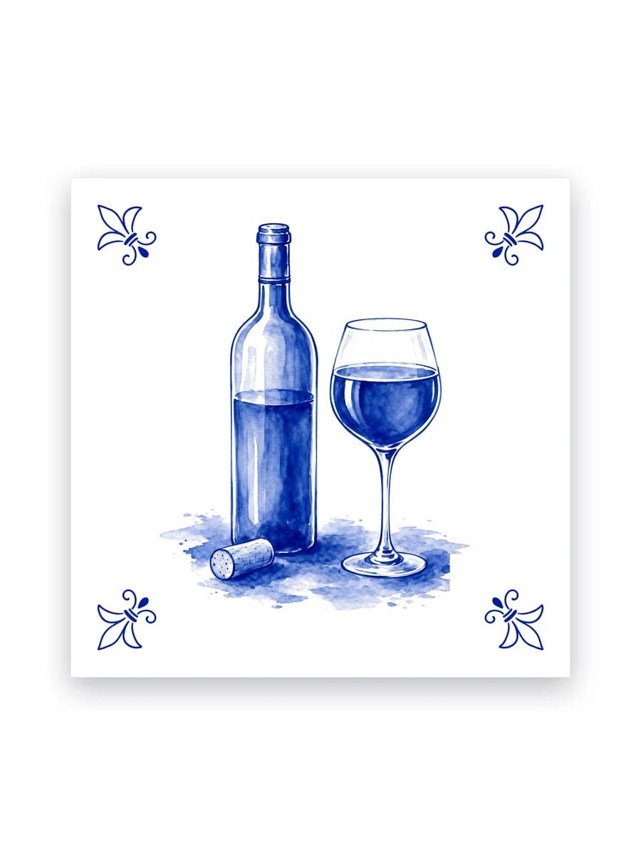 Delfts blauw tegeltje — Wijn