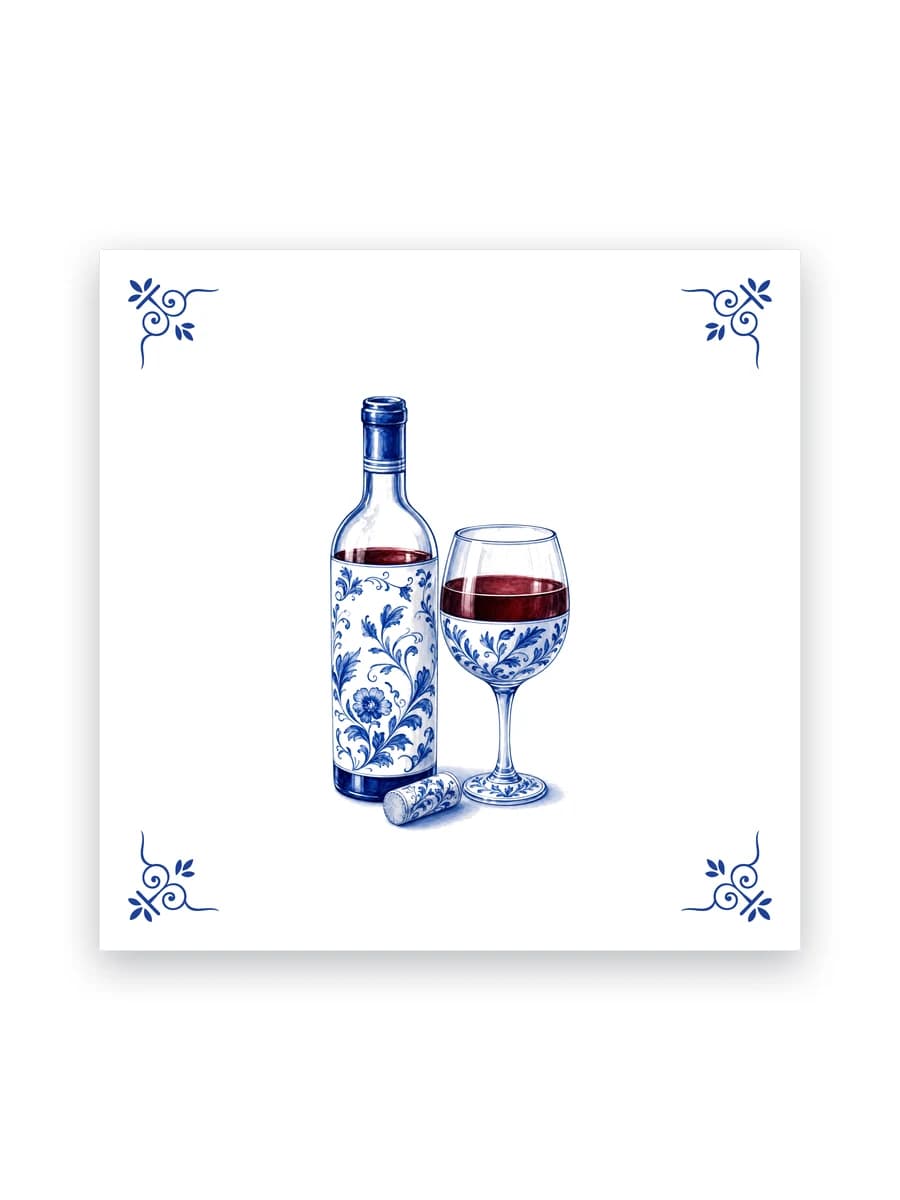 Delfts blauw tegeltje — Wijn