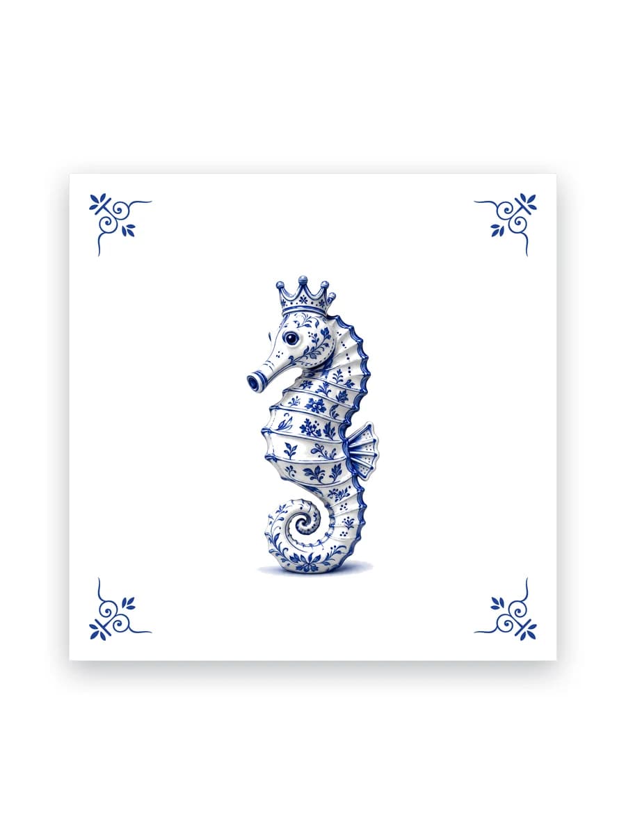 Delfts blauw tegeltje — Zeepaardje