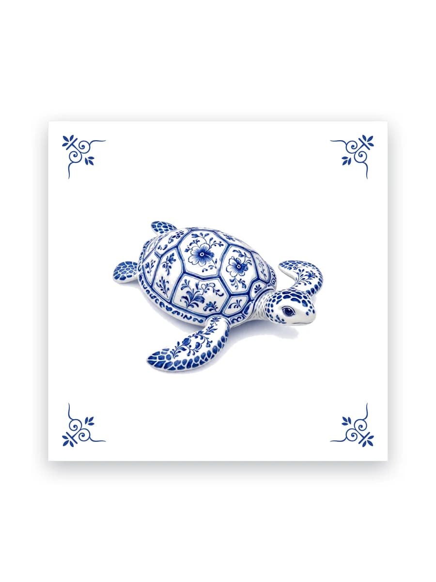 Delfts blauw tegeltje — Zeeschildpad