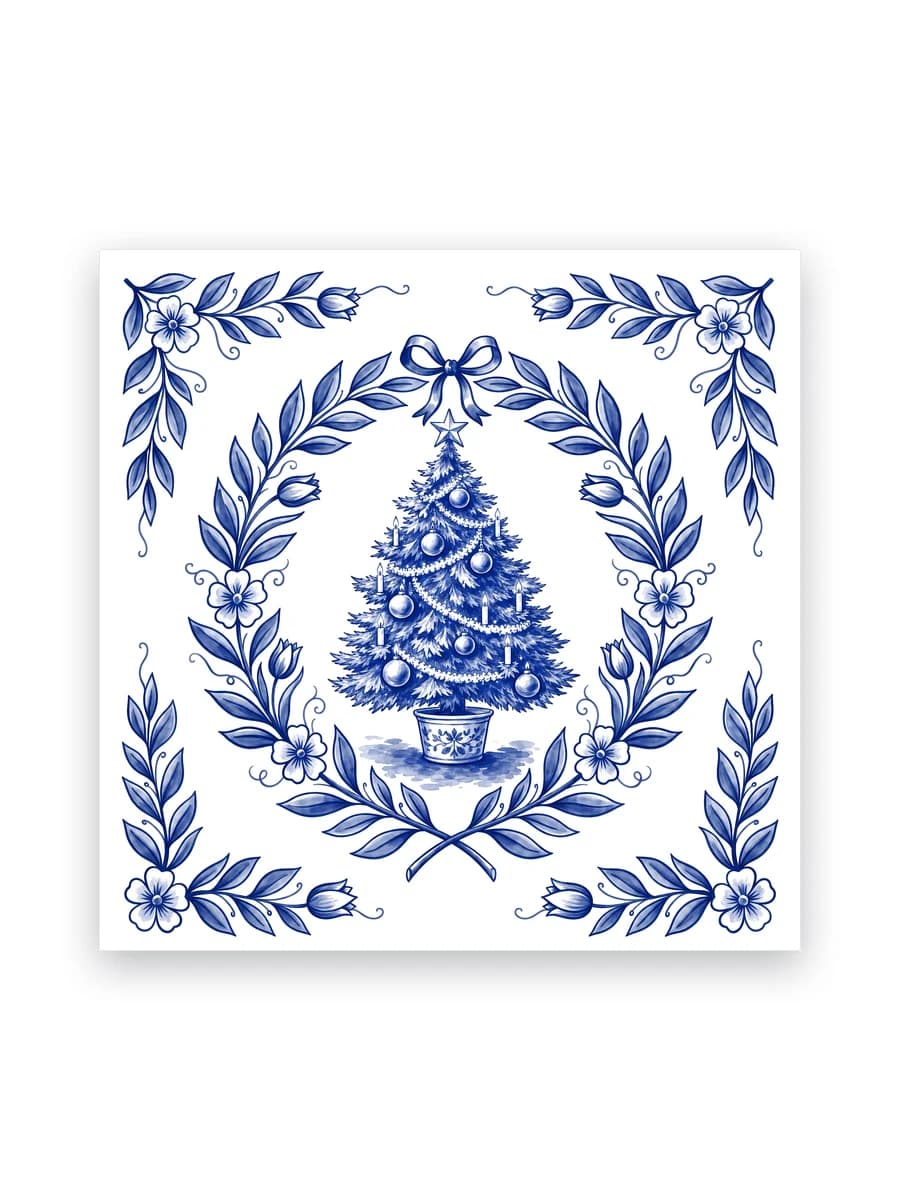 Delfts blauw tegeltje — Kerstboom