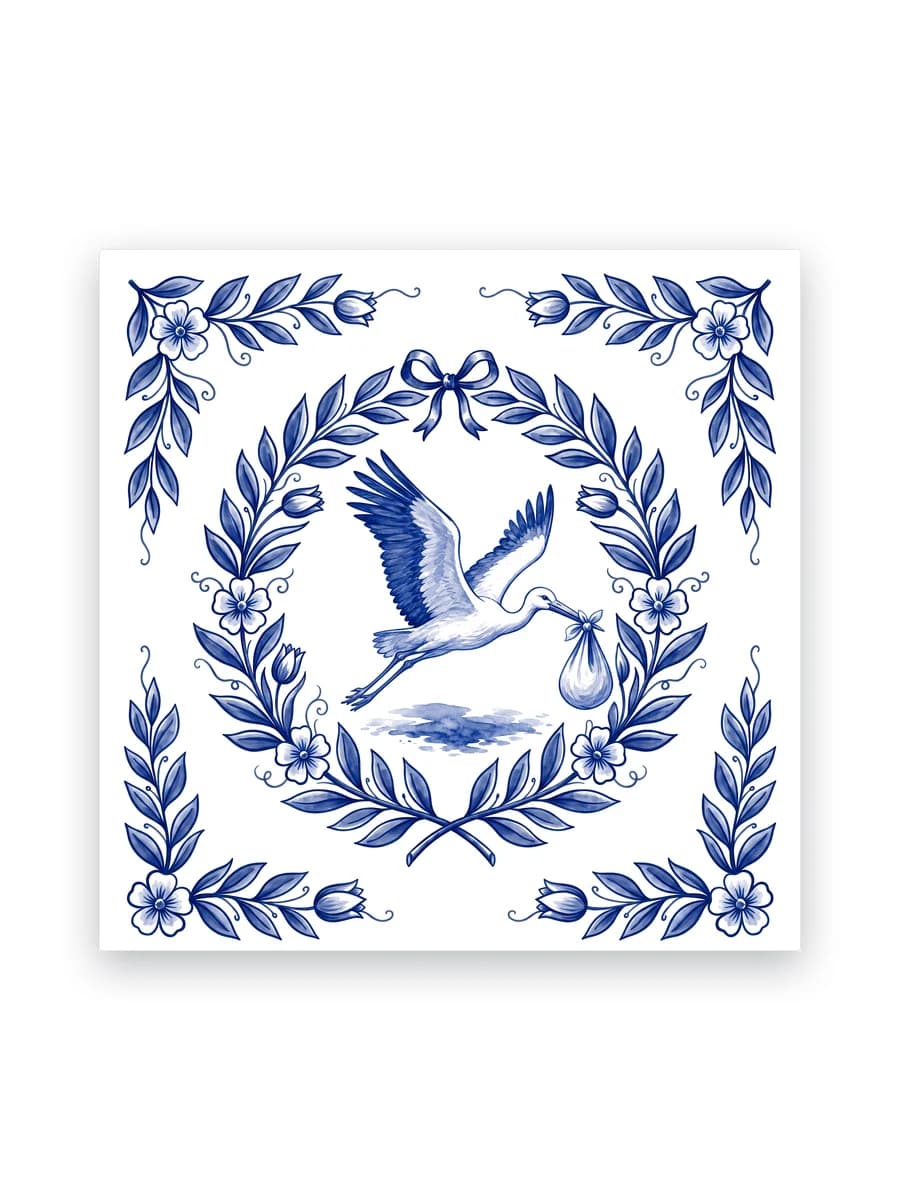 Delfts blauw tegeltje — Ooievaar