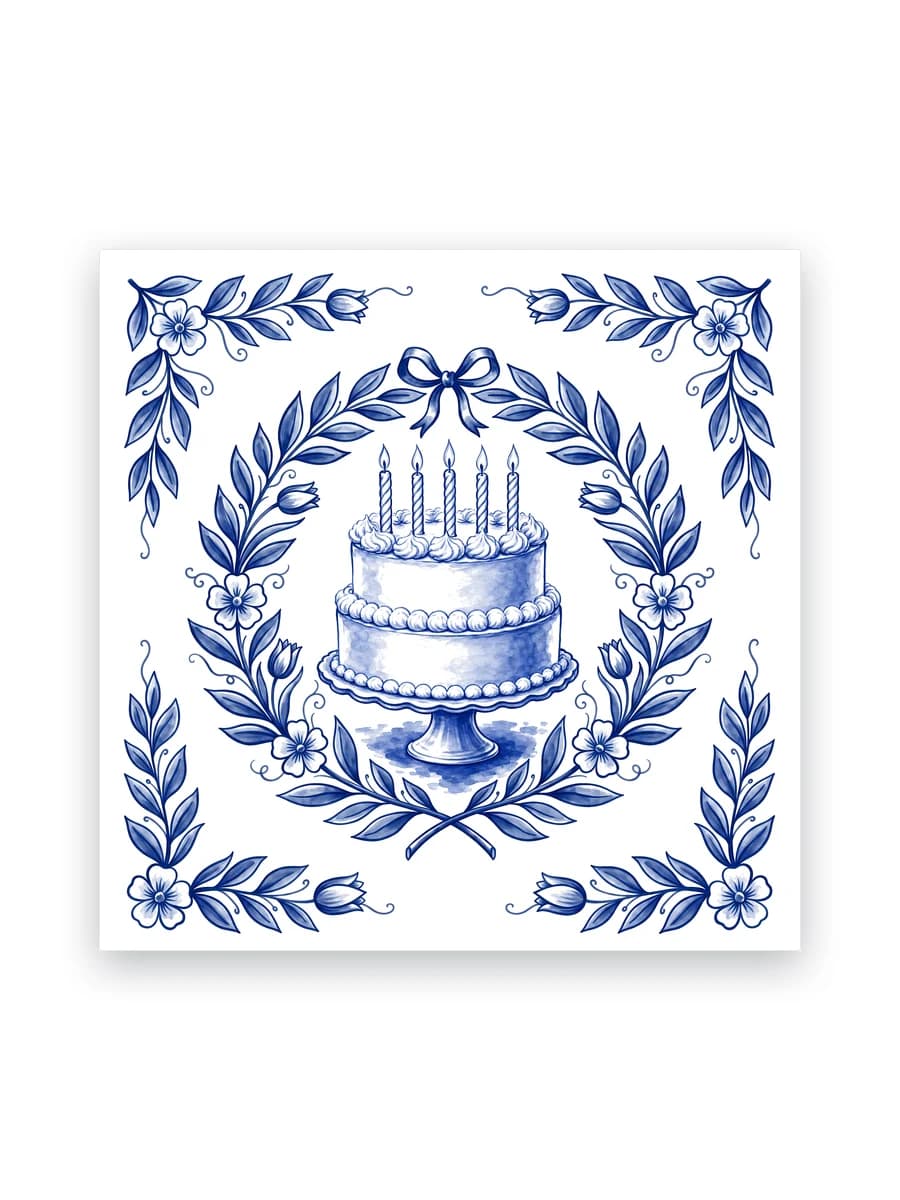 Delfts blauw tegeltje — Verjaardagstaart