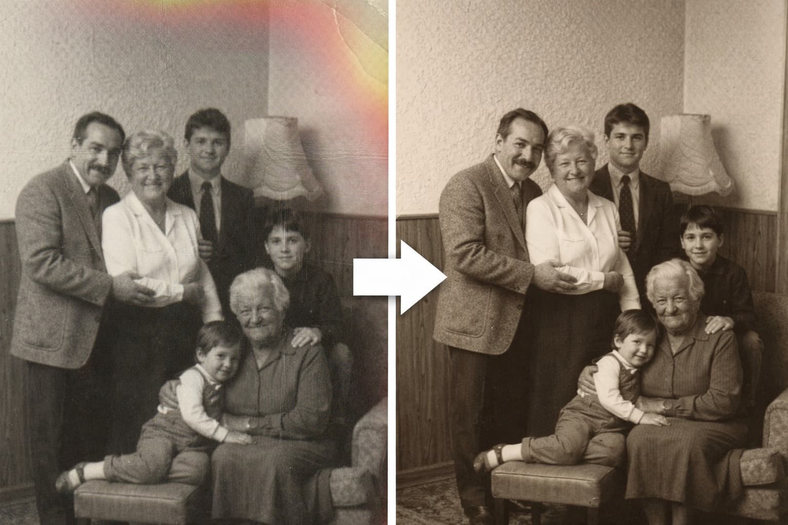 Oude familiefoto afgedrukt op canvas