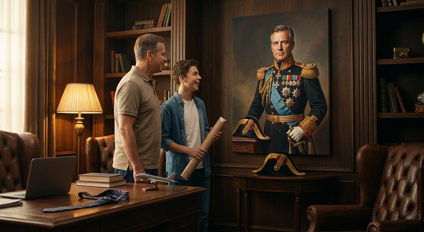 Vaderdag cadeau: gepersonaliseerd AI-portret van papa als gedecoreerde generaal