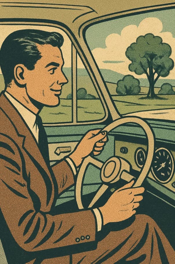 Retro 60's man in de auto